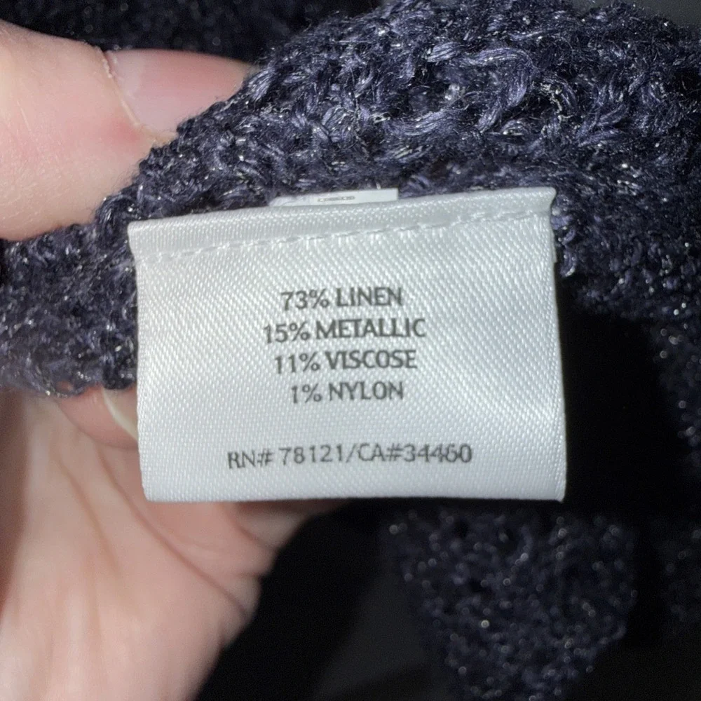 eileen fisher cardigan Sz Med Linen Metal Diagonal $238 New NWT Wedding Navy Bl - Picture 7 of 12